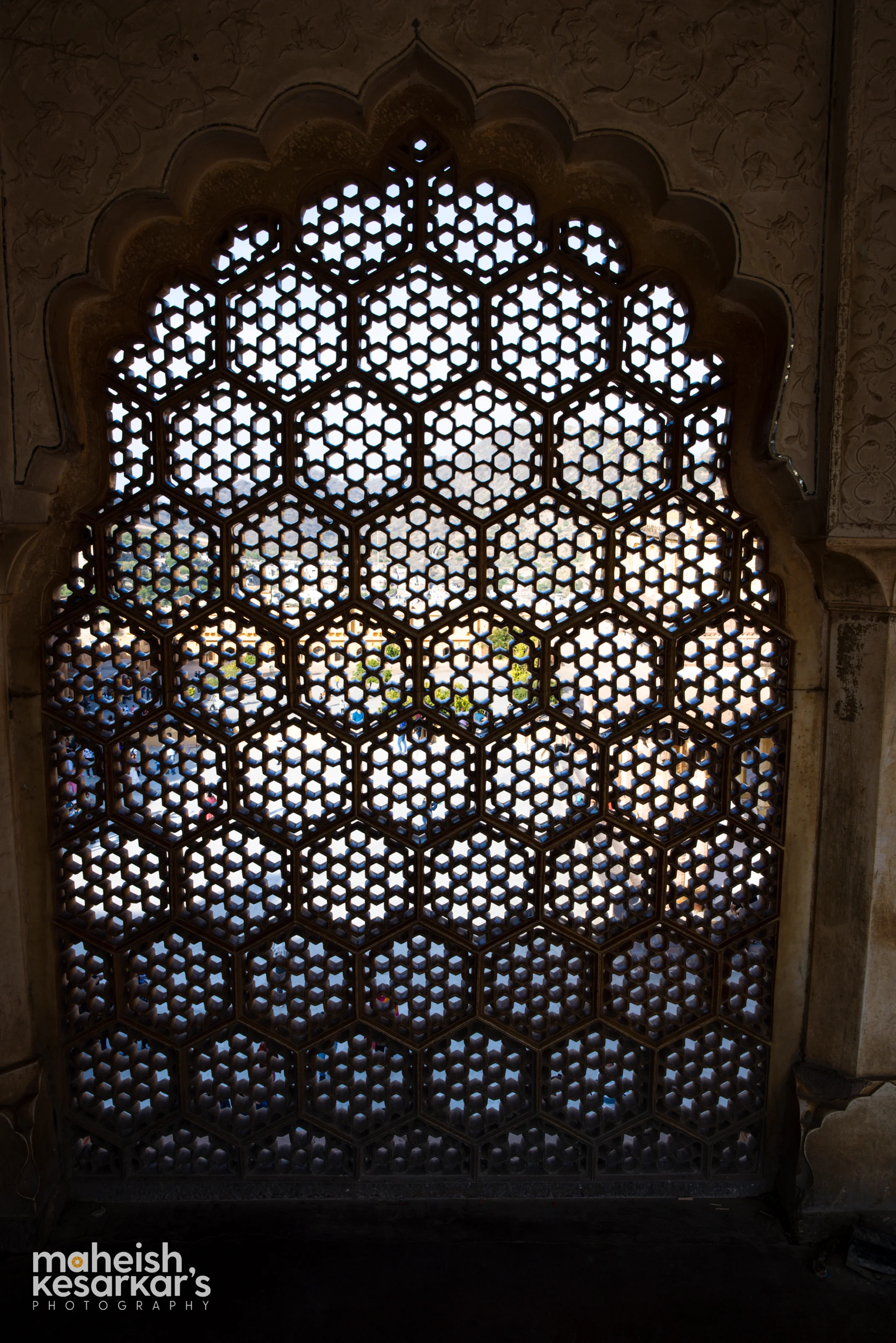 Intricate Jali Window Design in Historic Indian Architecture Amber Fort Jaipur